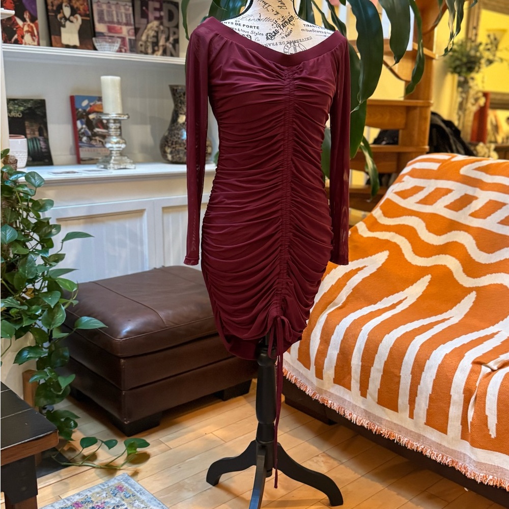 Elegant Burgundy Ruched Dress